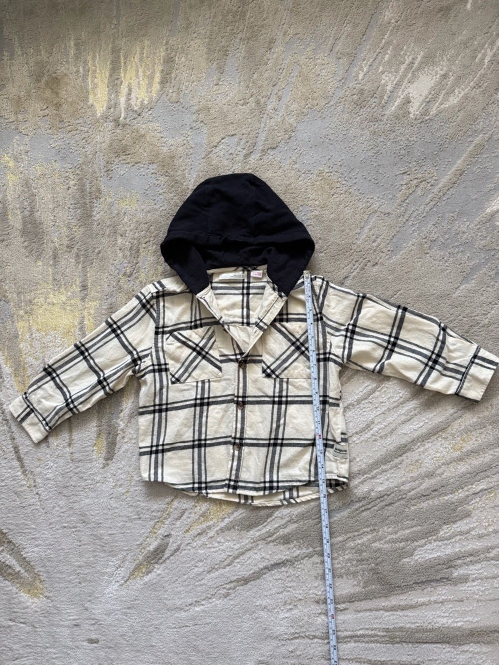 Zara Cream Plaid Hooded Shirt Jacket with Black Hood